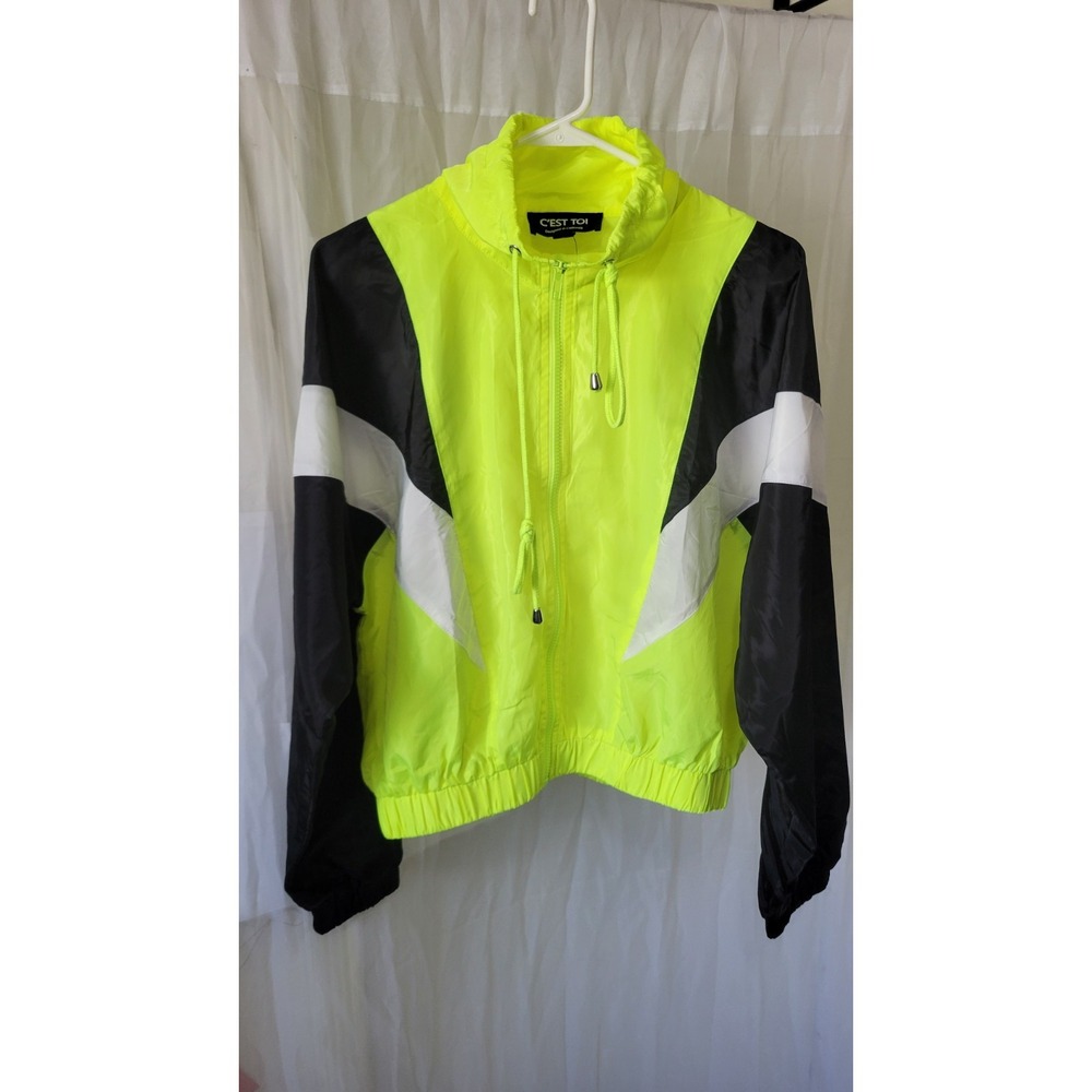 C'EST TOI Colorblock Windbreaker Jacket Highlight green/Black/White Size S